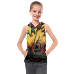 City Light Sky Landmark Painting Kids  Sleeveless Hoodie by Cemarart