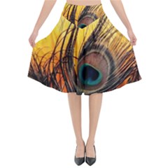 Oceans Stunning Painting Sunset Scenery Wave Paradise Beache Mountains Flared Midi Skirt by Cemarart