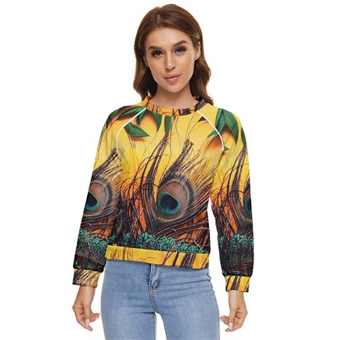 Sunset Illustration Water Night Sun Landscape Grass Clouds Painting Digital Art Drawing Women s Long Sleeve Raglan T-shirt by Cemarart