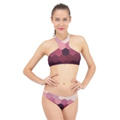 Pink Roses Flowers Love Nature High Neck Bikini Set by Grandong