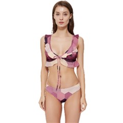 Love Amour Butterfly Colors Flowers Text Low Cut Ruffle Edge Bikini Set by Grandong