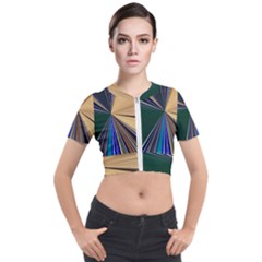 Blue Hexagon Pattern Short Sleeve Cropped Jacket by Cemarart