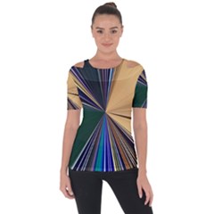 Colorful Centroid Line Stroke Shoulder Cut Out Short Sleeve Top by Cemarart