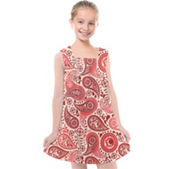 Paisley Red Ornament Texture Kids  Cross Back Dress by nateshop