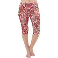 Paisley Red Ornament Texture Lightweight Velour Cropped Yoga Leggings by nateshop