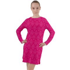 Pink Pattern, Abstract, Background, Bright Long Sleeve Hoodie Dress