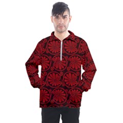 Red Floral Pattern Floral Greek Ornaments Men s Half Zip Pullover by nateshop