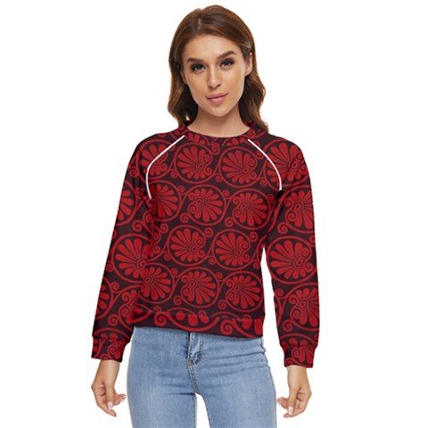 Red Floral Pattern Floral Greek Ornaments Women s Long Sleeve Raglan T-shirt by nateshop