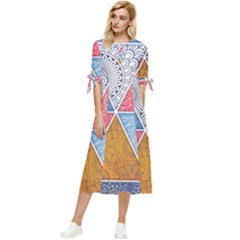 Texture With Triangles Bow Sleeve Chiffon Midi Dress by nateshop