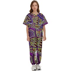 Violet Paisley Background, Paisley Patterns, Floral Patterns Kids  T-shirt And Pants Sports Set by nateshop