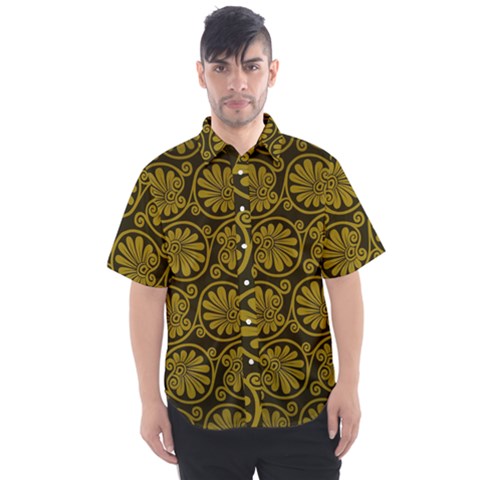 Yellow Floral Pattern Floral Greek Ornaments Men s Short Sleeve Shirt by nateshop