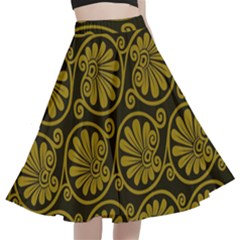 Yellow Floral Pattern Floral Greek Ornaments A-line Full Circle Midi Skirt With Pocket by nateshop