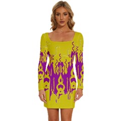 Yellow And Purple In Harmony Long Sleeve Square Neck Bodycon Velvet Dress by pepitasart