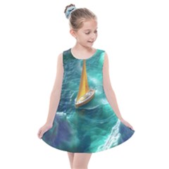 Mountain Wolf Tree Nature Moon Kids  Summer Dress by Cemarart