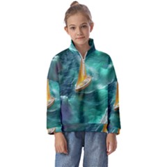 Mountain Wolf Tree Nature Moon Kids  Half Zip Hoodie by Cemarart