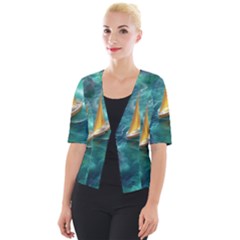 Dolphins Sea Ocean Cropped Button Cardigan