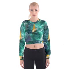 Moon Moonlit Forest Fantasy Midnight Cropped Sweatshirt by Cemarart