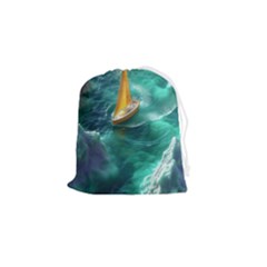 Seascape Boat Sailing Drawstring Pouch (small) by Cemarart