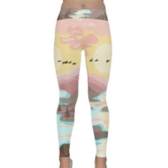 Mountain Birds River Sunset Nature Classic Yoga Leggings by Cemarart