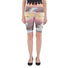 Mountain Birds River Sunset Nature Yoga Cropped Leggings by Cemarart