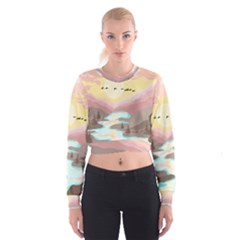 Mountain Birds River Sunset Nature Cropped Sweatshirt by Cemarart