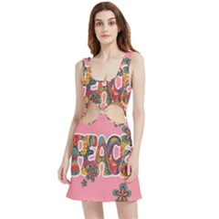 Flower Power Hippie Boho Love Peace Text Pink Pop Art Spirit Velour Cutout Dress by Grandong
