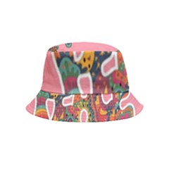 Flower Power Hippie Boho Love Peace Text Pink Pop Art Spirit Inside Out Bucket Hat (kids) by Grandong