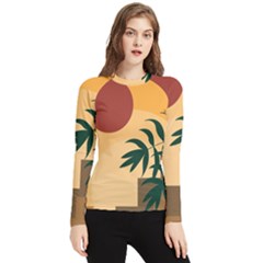 Arch Stairs Sun Branches Leaves Boho Bohemian Botanical Minimalist Nature Women s Long Sleeve Rash Guard by Grandong