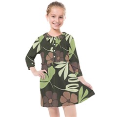 Flowers Leaves Plant Botanical Boho Bohemian Minimalist Nature Kids  Quarter Sleeve Shirt Dress