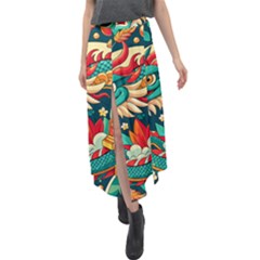 Chinese New Year – Year Of The Dragon Velour Split Maxi Skirt by Valentinaart