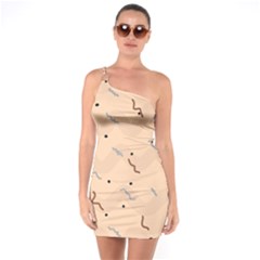 Lines Dots Pattern Abstract Art One Shoulder Ring Trim Bodycon Dress