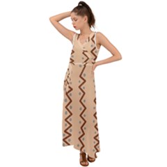 Print Pattern Minimal Tribal V-neck Chiffon Maxi Dress by Cemarart