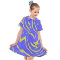 Blue Green Abstract Kids  Short Sleeve Shirt Dress