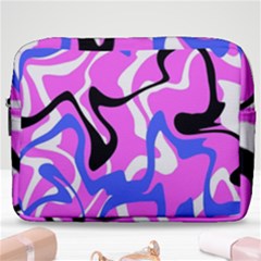 Swirl Pink White Blue Black Make Up Pouch (large) by Cemarart