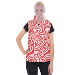 Red White Background Swirl Playful Women s Button Up Vest by Cemarart