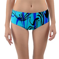 Mint Background Swirl Blue Black Reversible Mid-waist Bikini Bottoms by Cemarart