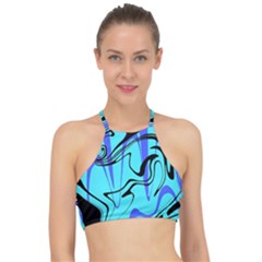 Mint Background Swirl Blue Black Halter Bikini Top by Cemarart