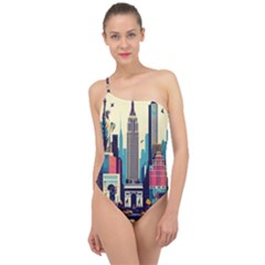 Skyscrapers City Usa Classic One Shoulder Swimsuit