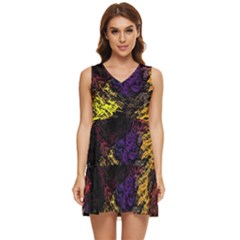 Floral Patter Flowers Floral Drawing Tiered Sleeveless Mini Dress