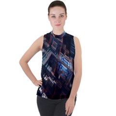 Fractal Cube 3d Art Nightmare Abstract Mock Neck Chiffon Sleeveless Top by Cemarart