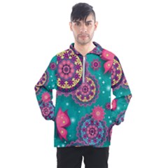 Floral Pattern Abstract Colorful Flow Oriental Spring Summer Men s Half Zip Pullover by Cemarart