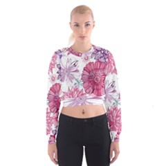 Violet Floral Pattern Cropped Sweatshirt