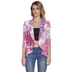 Violet Floral Pattern Women s 3/4 Sleeve Ruffle Edge Open Front Jacket by Cemarart