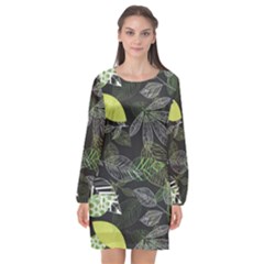 Leaves Floral Pattern Nature Long Sleeve Chiffon Shift Dress  by Cemarart