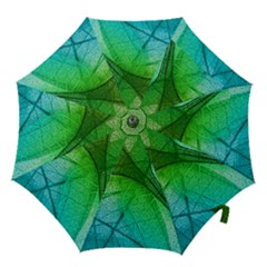 3d Leaves Texture Sheet Blue Green Hook Handle Umbrellas (large) by Cemarart