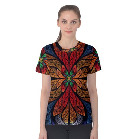 Fractal Floral Flora Ring Colorful Neon Art Women s Cotton T-shirt by Cemarart