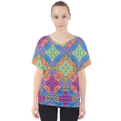 Colorful Flora Flora Kazakh Pattern V-neck Dolman Drape Top by Cemarart