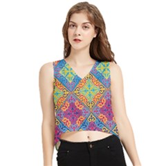 Colorful Flora Flora Kazakh Pattern V-neck Cropped Tank Top by Cemarart