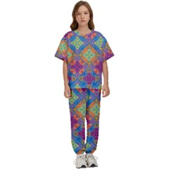 Colorful Flora Flora Kazakh Pattern Kids  T-shirt And Pants Sports Set by Cemarart