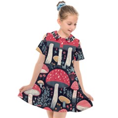 Mushrooms Psychedelic Kids  Short Sleeve Shirt Dress